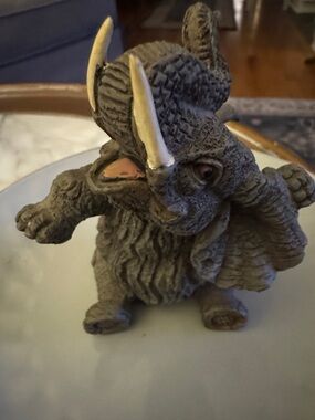 Source Unknown Gray Resin Elephant Sculpture with Ivory Tusks